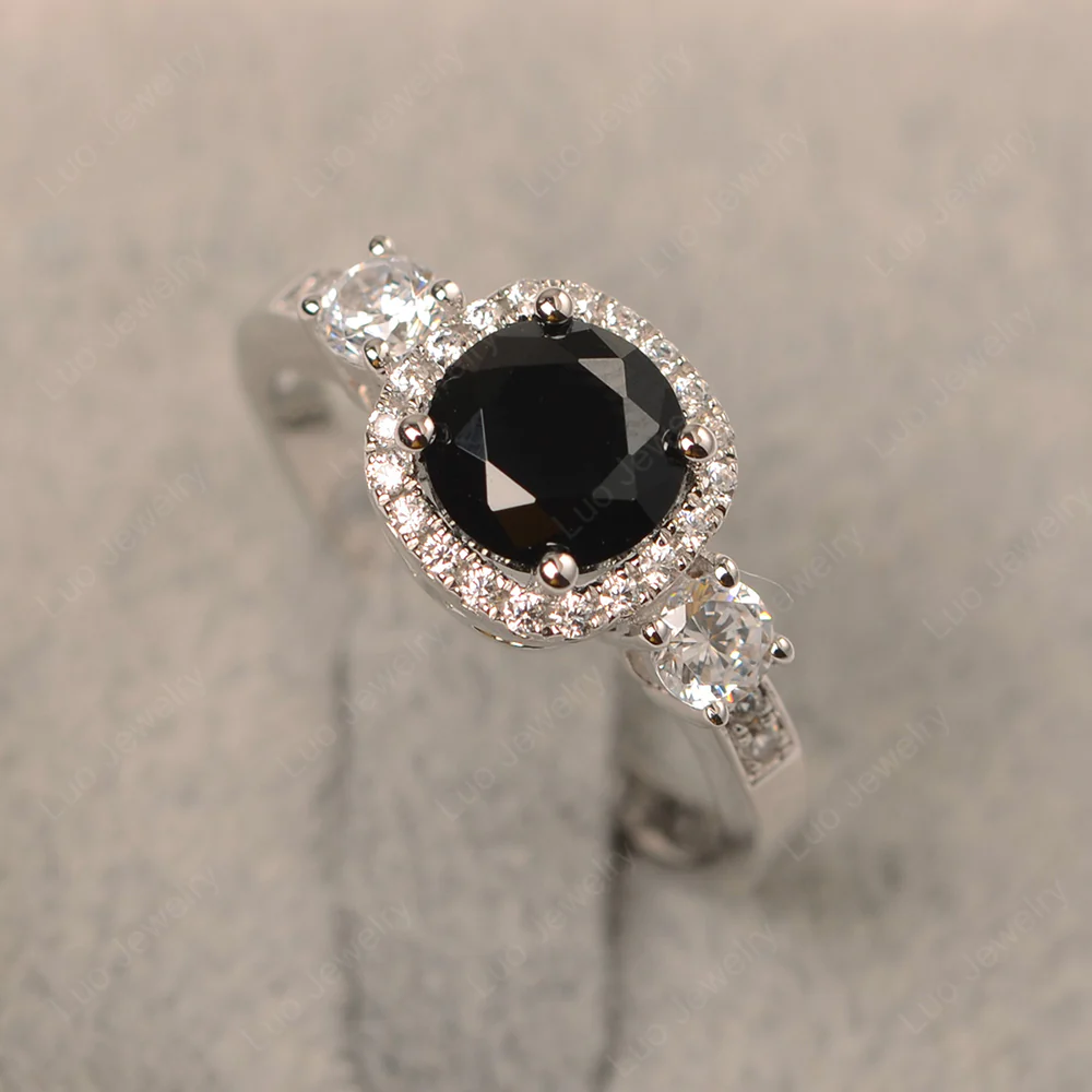 Brilliant Cut Black Spinel Halo Engagement Ring - Image 3