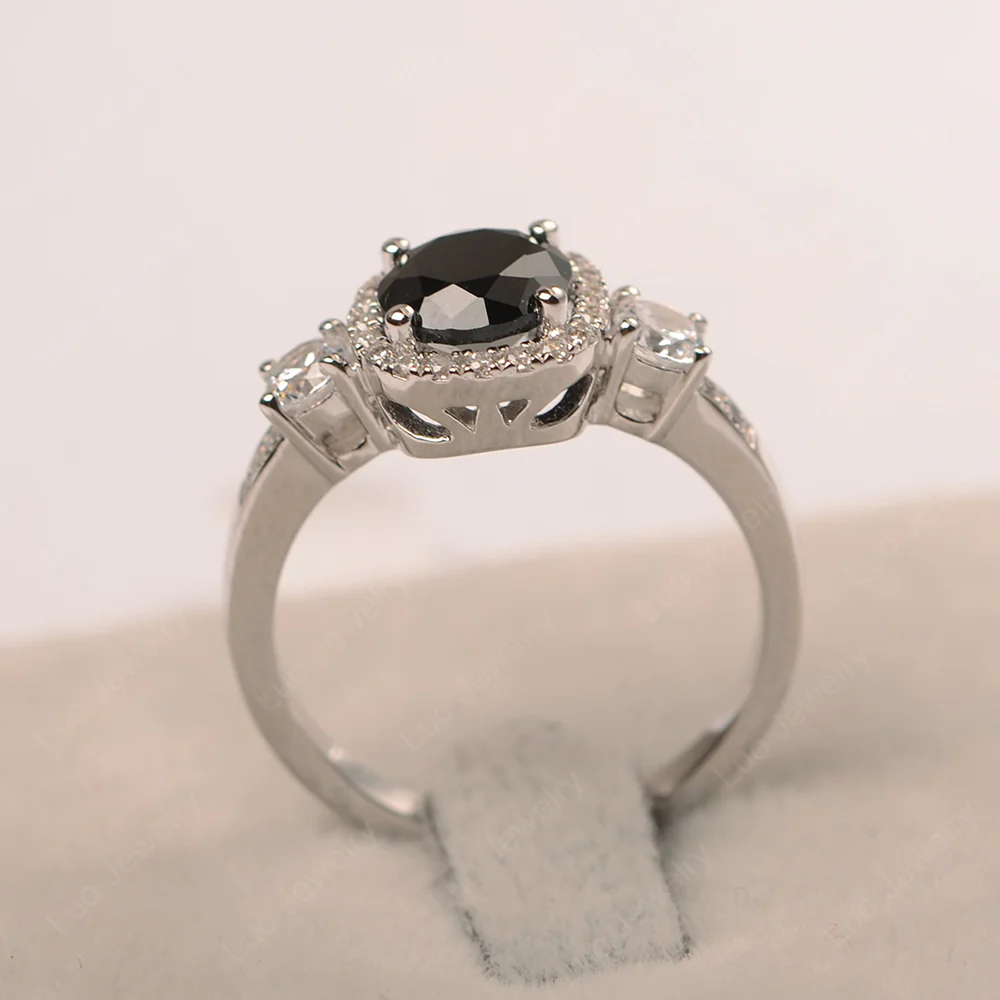 Brilliant Cut Black Spinel Halo Engagement Ring - Image 4