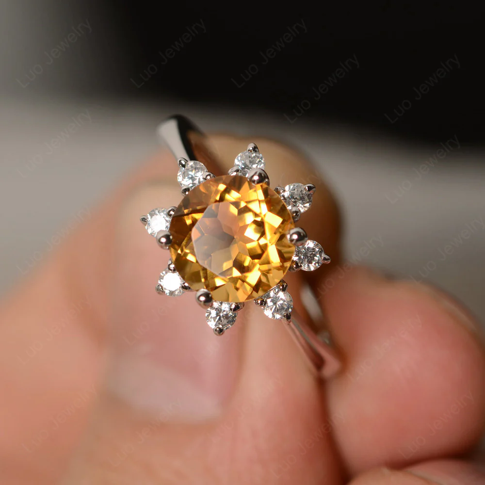 Citrine Sunburst Halo Engagement Ring - Image 2