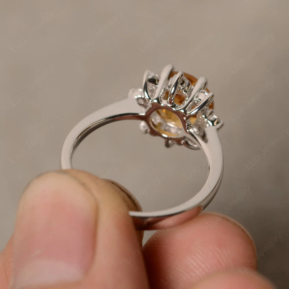 Citrine Sunburst Halo Engagement Ring - Image 3