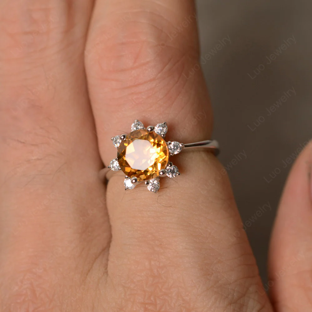 Citrine Sunburst Halo Engagement Ring - Image 4