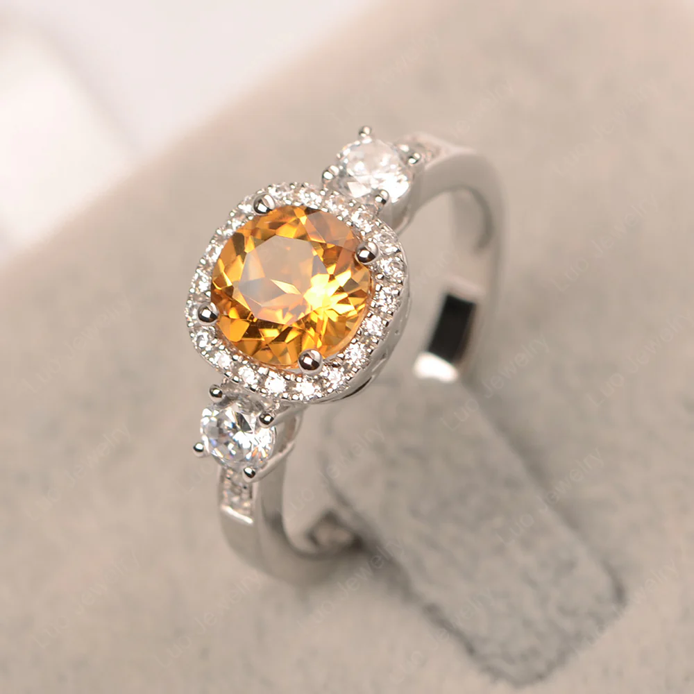 Brilliant Cut Citrine Halo Engagement Ring - Image 2