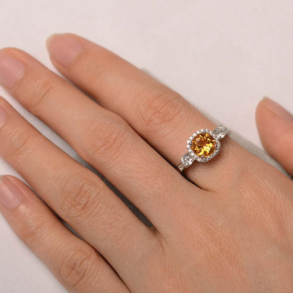 Brilliant Cut Citrine Halo Engagement Ring - Image 4