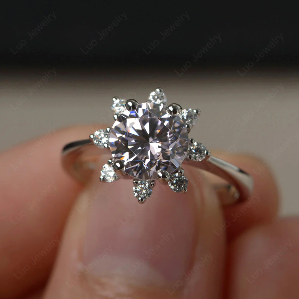 Pink Cubic Zirconia Sunburst Halo Engagement Ring