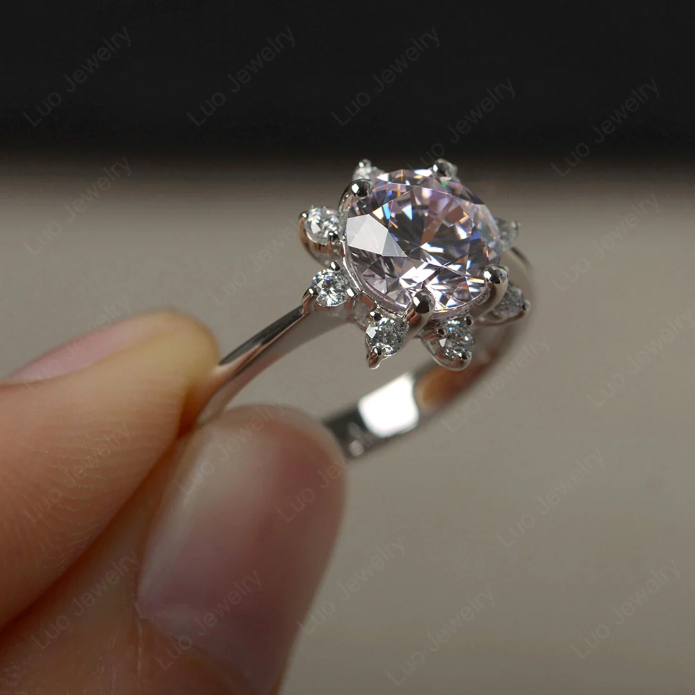 Pink Cubic Zirconia Sunburst Halo Engagement Ring - Image 2