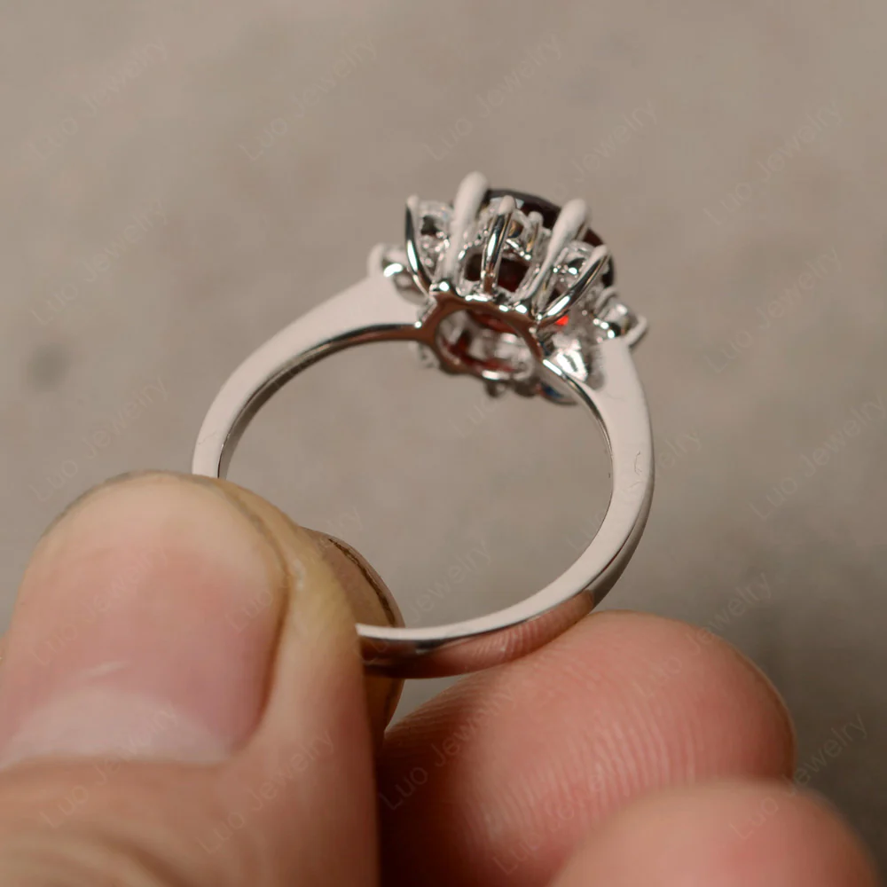Garnet Sunburst Halo Engagement Ring - Image 4