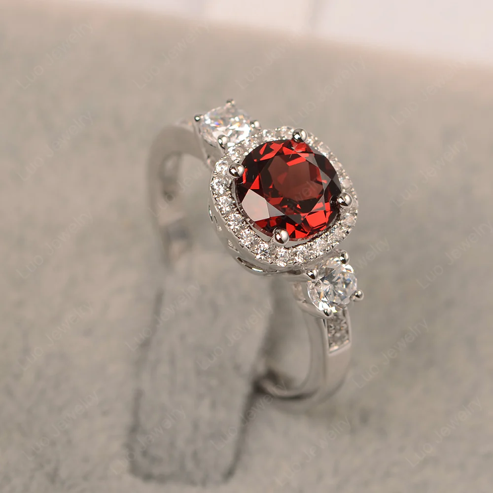 Brilliant Cut Garnet Halo Engagement Ring - Image 2