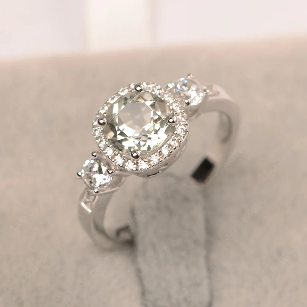 Brilliant Cut Green Amethyst Halo Engagement Ring - Image 2