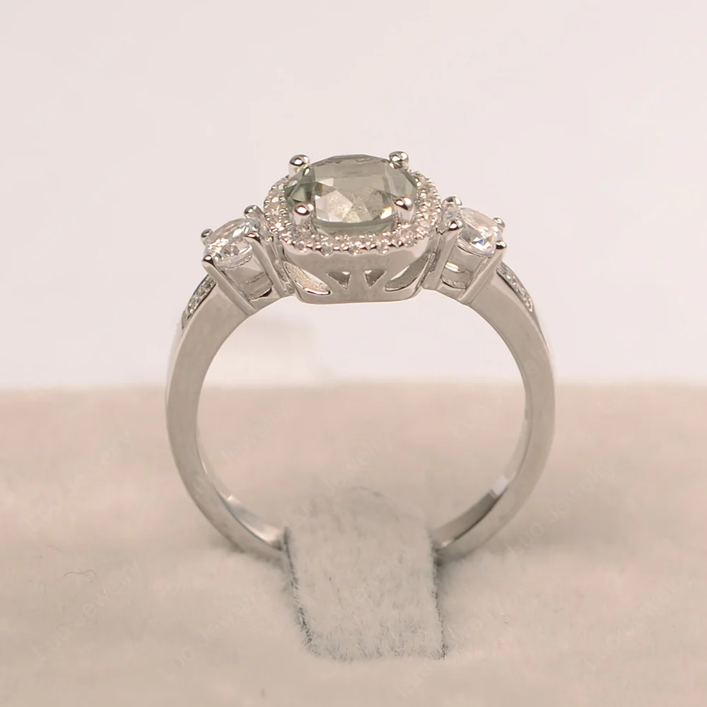 Brilliant Cut Green Amethyst Halo Engagement Ring - Image 3