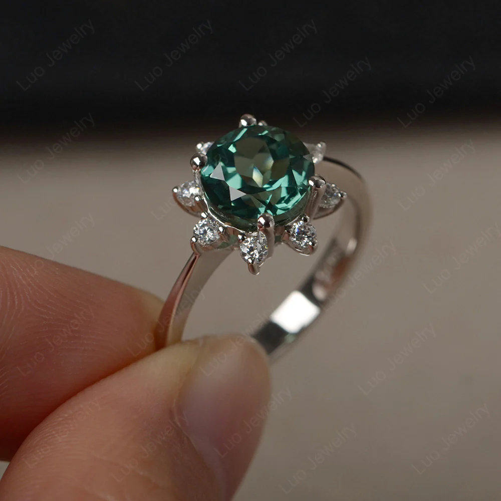Green Sapphire Sunburst Halo Engagement Ring - Image 2