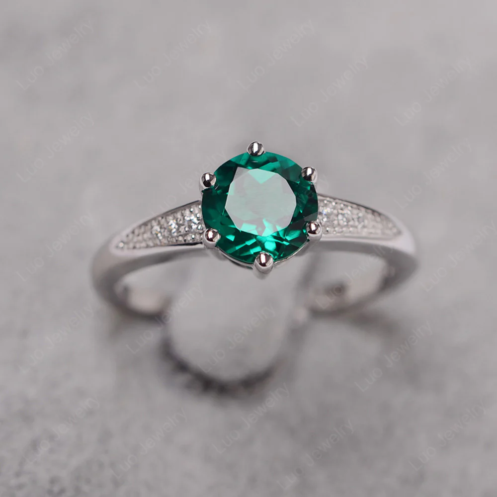 Brilliant Cut Emerald Engagement Ring