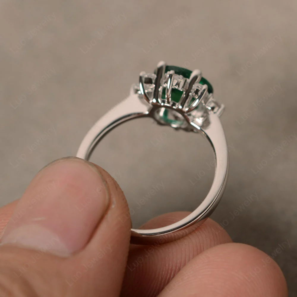 Emerald Sunburst Halo Engagement Ring - Image 3
