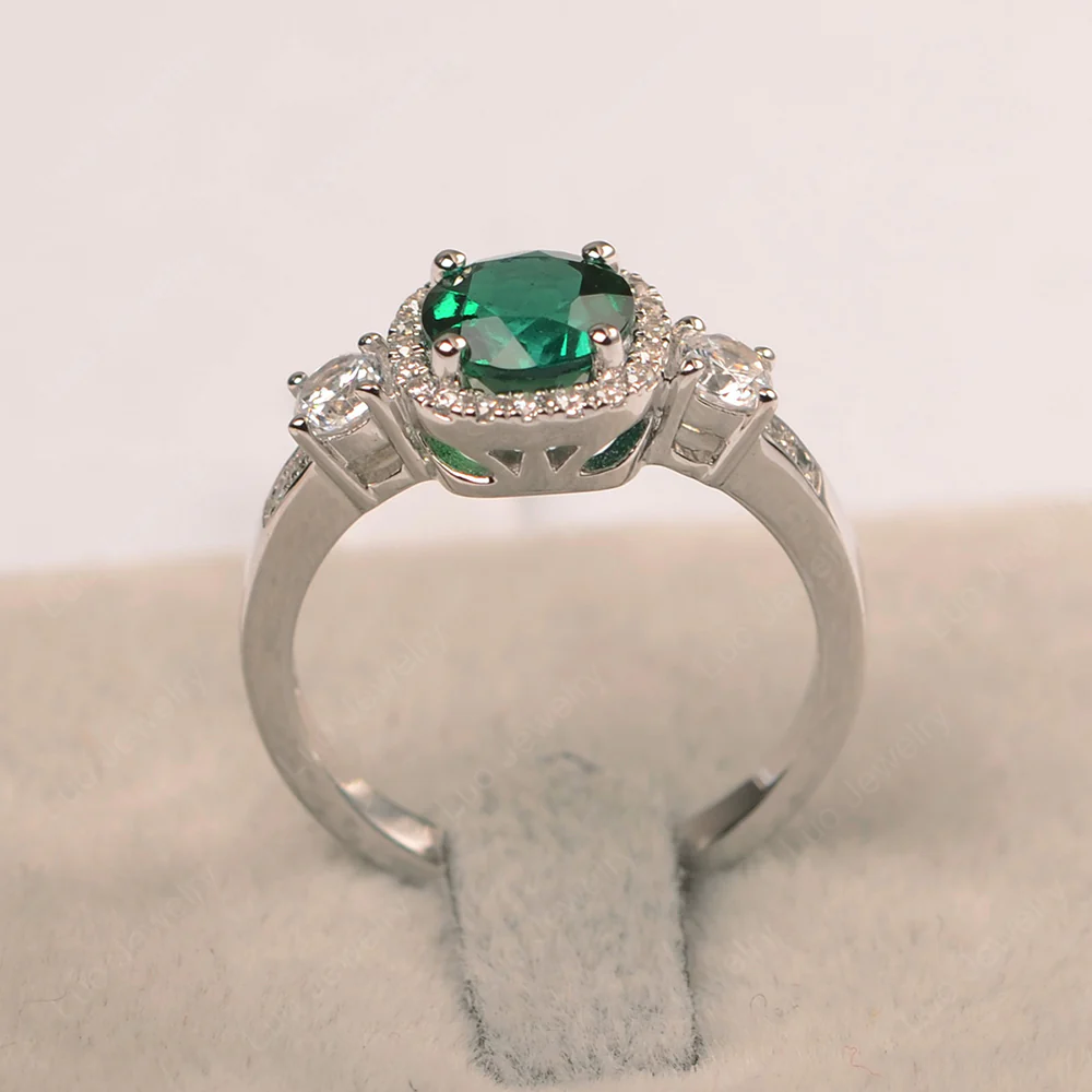 Brilliant Cut Emerald Halo Engagement Ring - Image 3