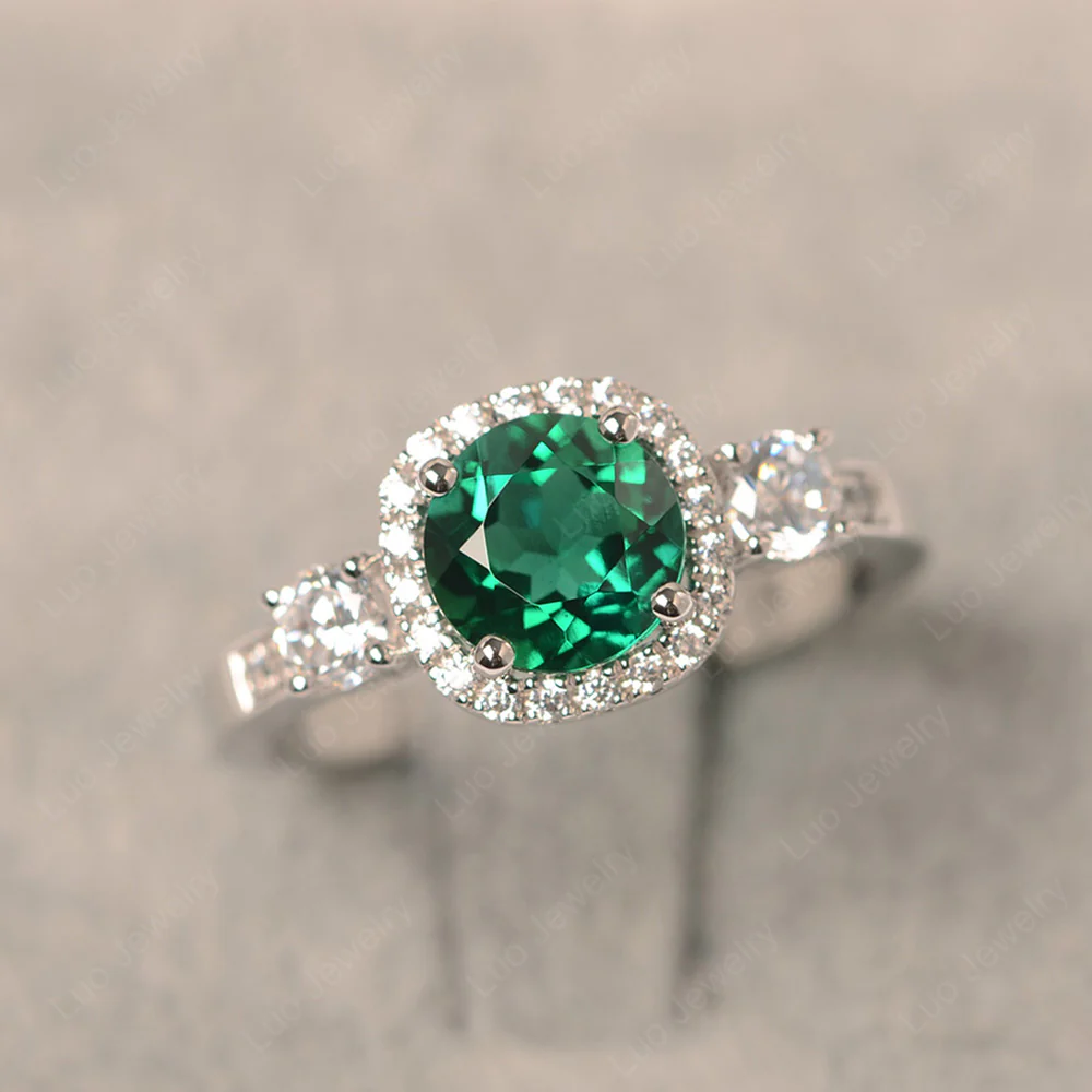Brilliant Cut Emerald Halo Engagement Ring - Image 5