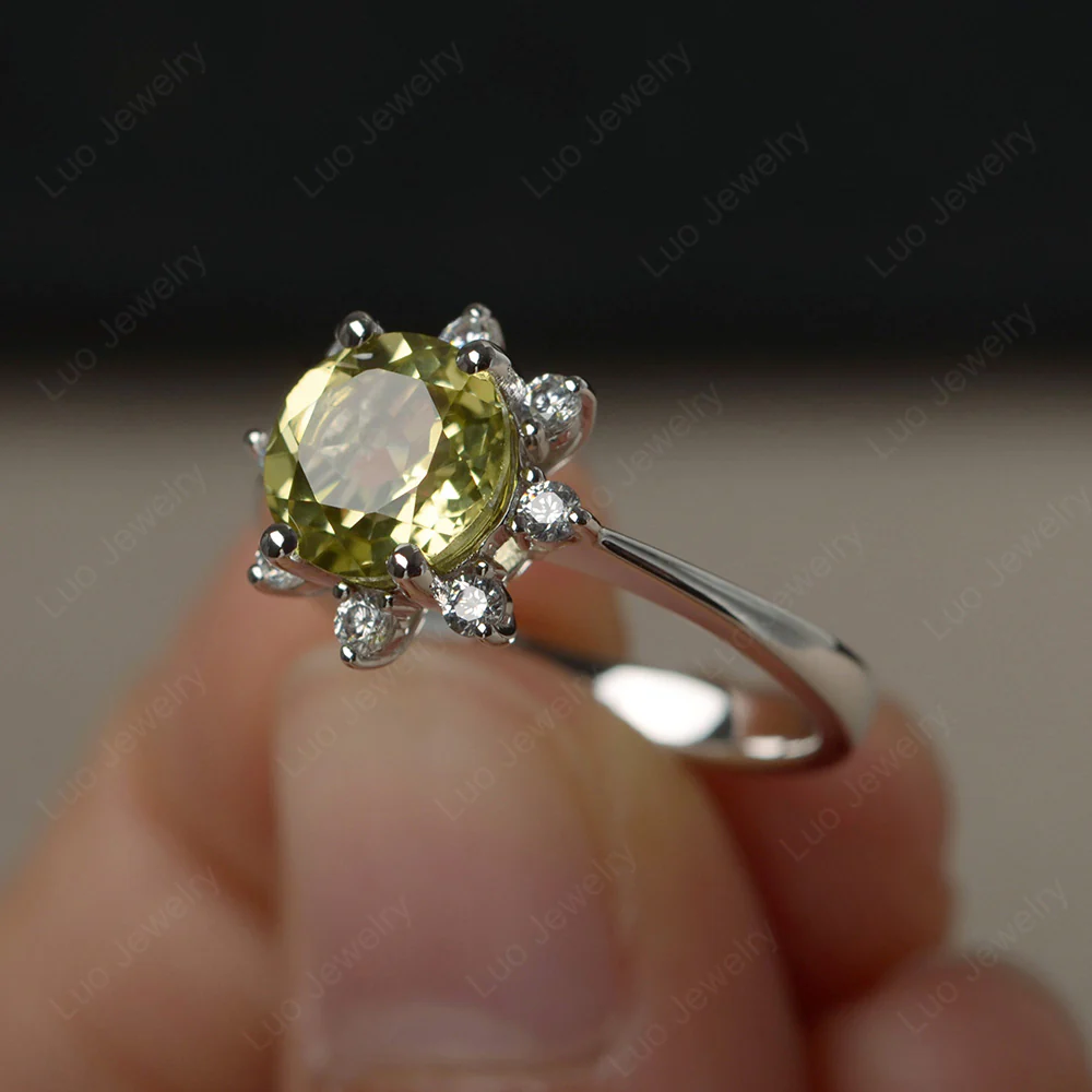 Lemon Quartz Sunburst Halo Engagement Ring - Image 2