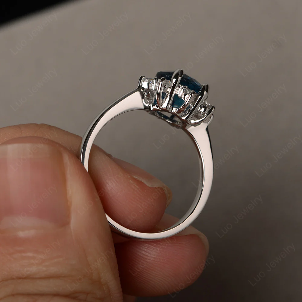 London Blue Topaz Sunburst Halo Engagement Ring - Image 3