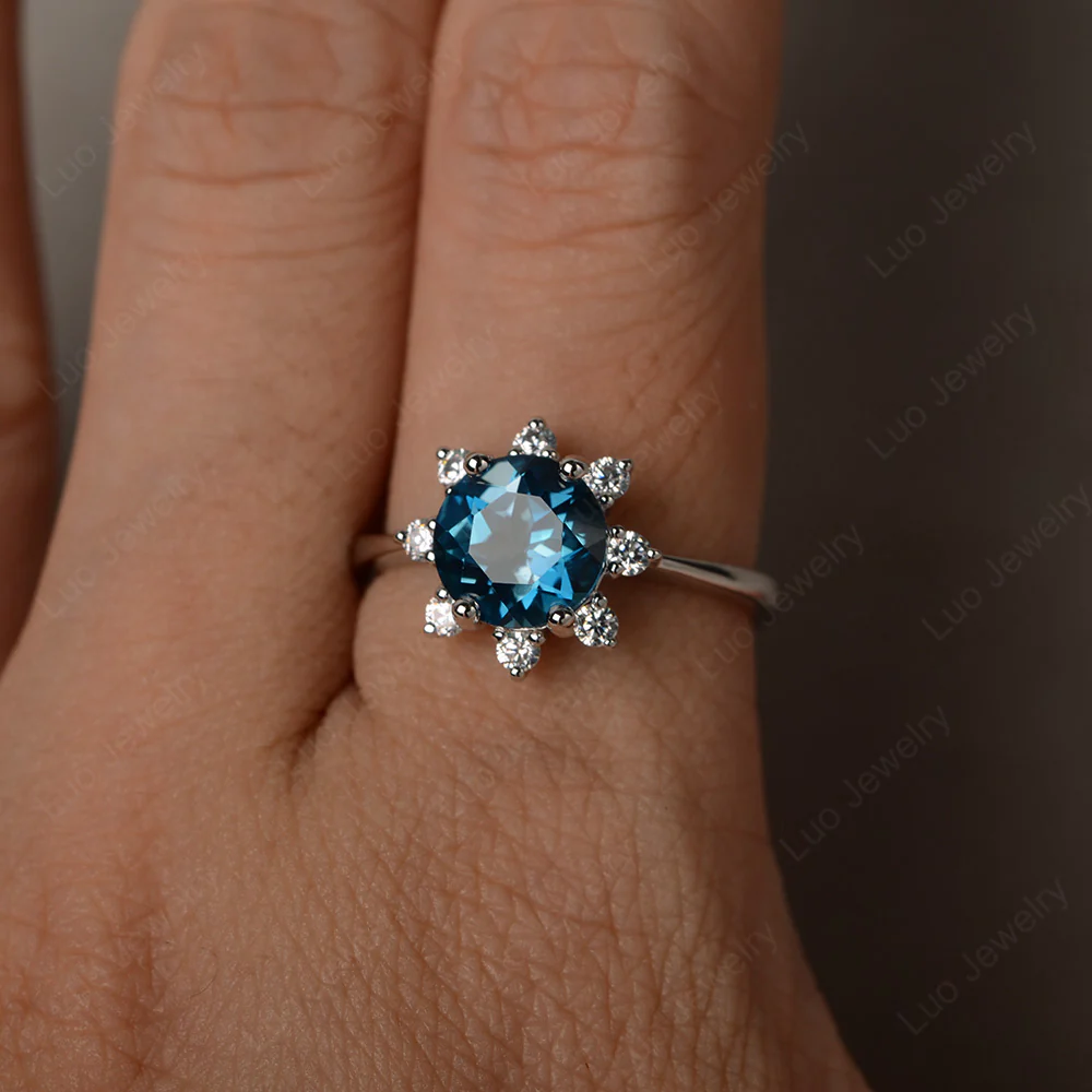 London Blue Topaz Sunburst Halo Engagement Ring - Image 4