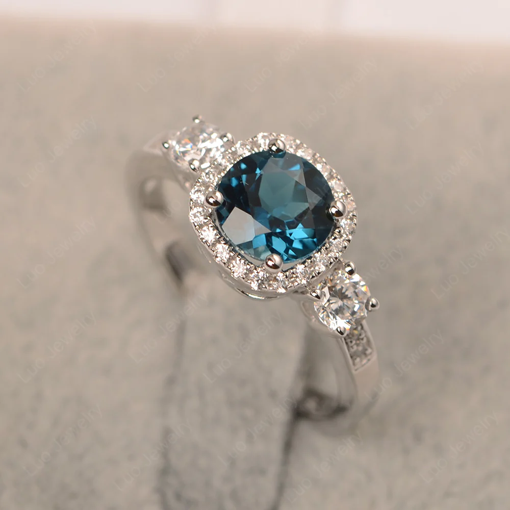Brilliant Cut London Blue Topaz Halo Engagement Ring - Image 2
