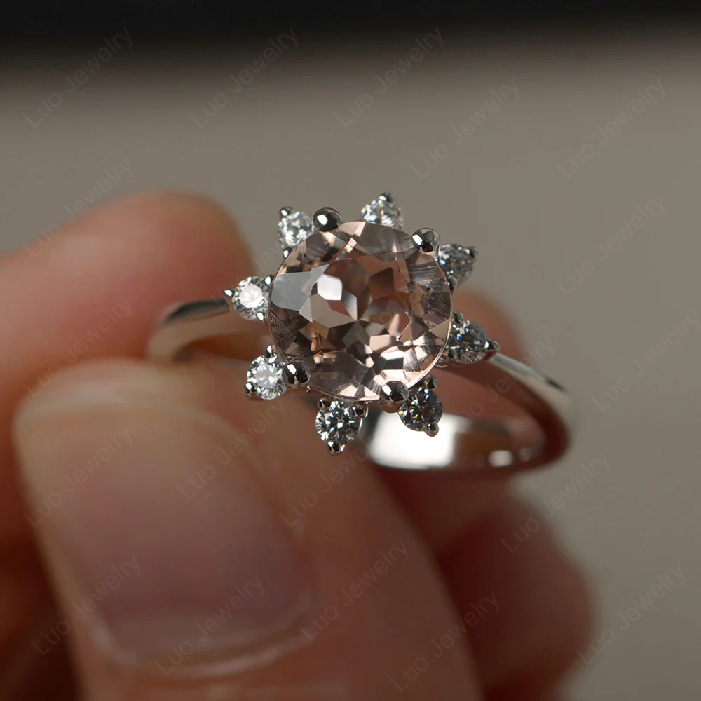 Morganite Sunburst Halo Engagement Ring