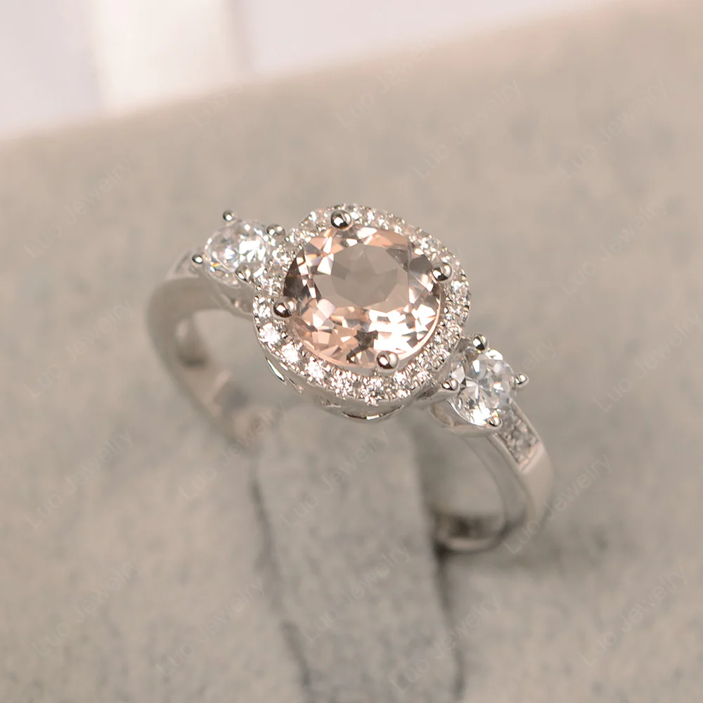 Brilliant Cut Morganite Halo Engagement Ring - Image 2
