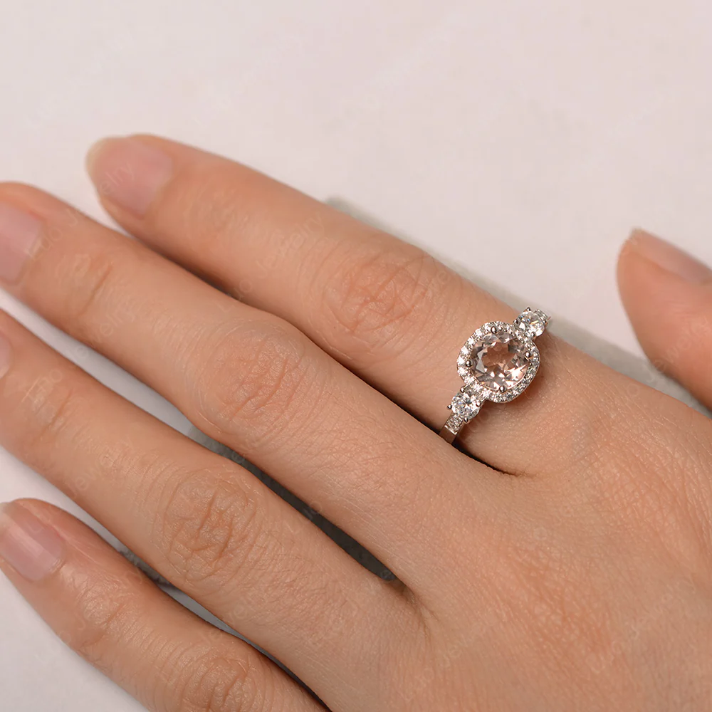 Brilliant Cut Morganite Halo Engagement Ring - Image 4