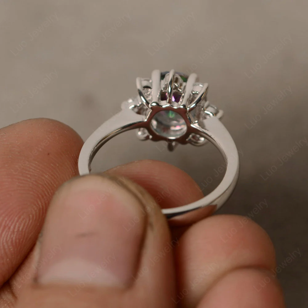 Mystic Topaz Sunburst Halo Engagement Ring - Image 3