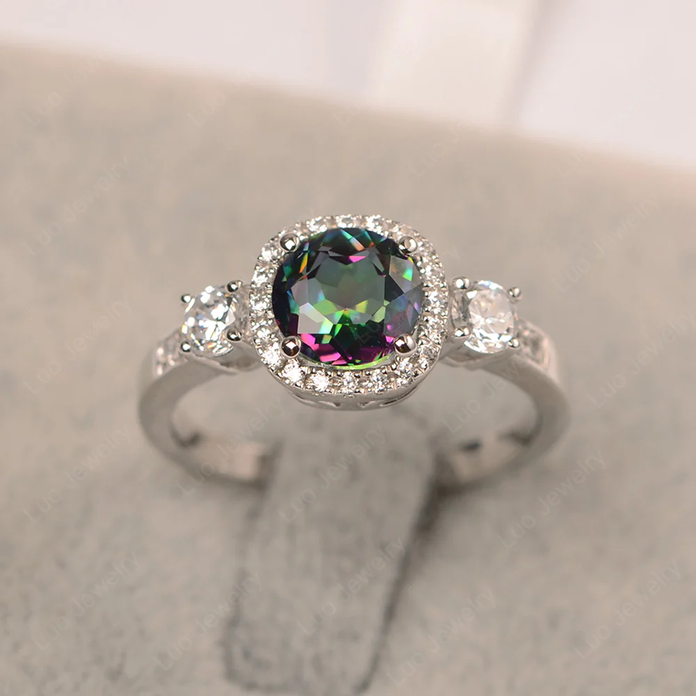 Brilliant Cut Mystic Topaz Halo Engagement Ring