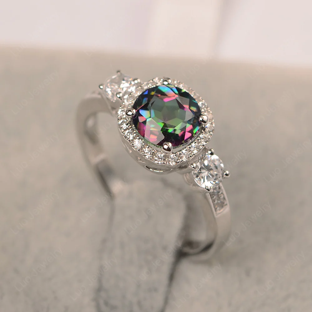 Brilliant Cut Mystic Topaz Halo Engagement Ring - Image 2