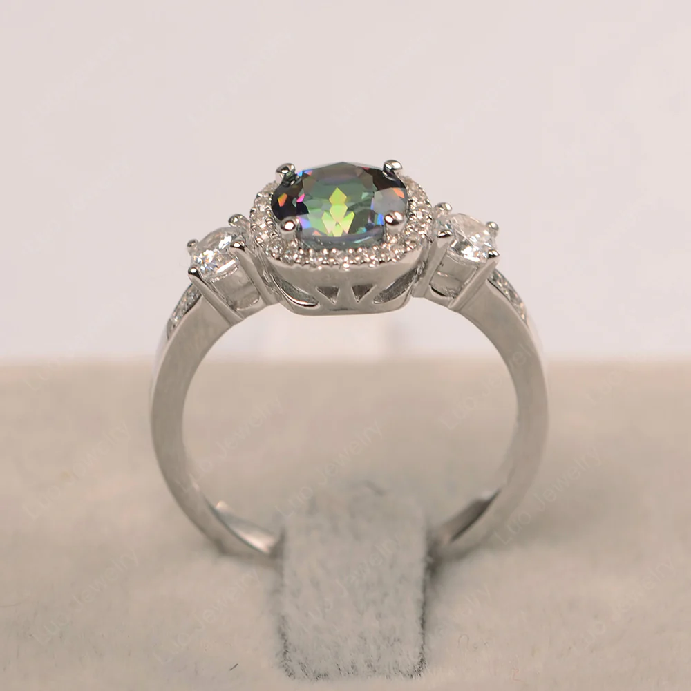 Brilliant Cut Mystic Topaz Halo Engagement Ring - Image 3