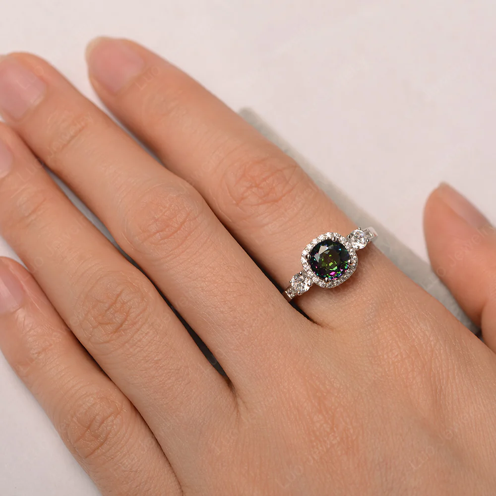 Brilliant Cut Mystic Topaz Halo Engagement Ring - Image 4
