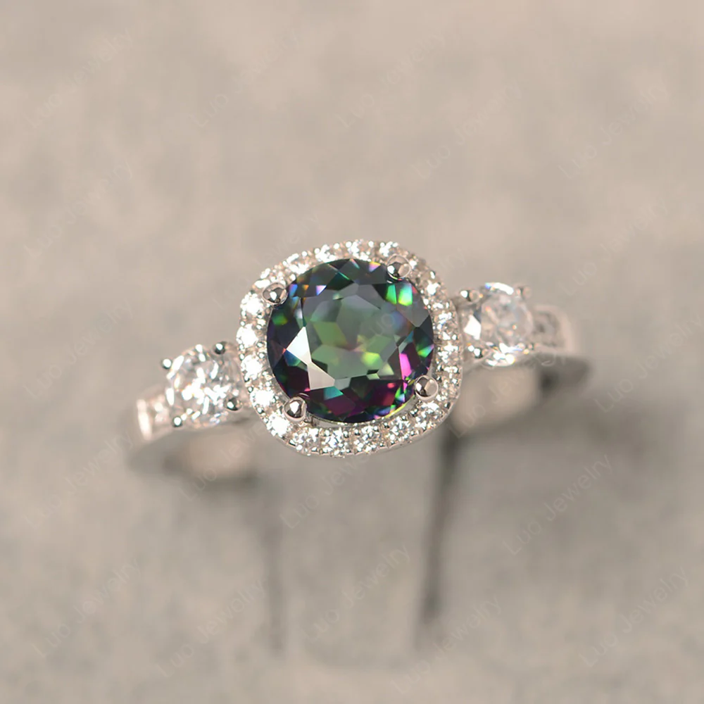 Brilliant Cut Mystic Topaz Halo Engagement Ring - Image 5