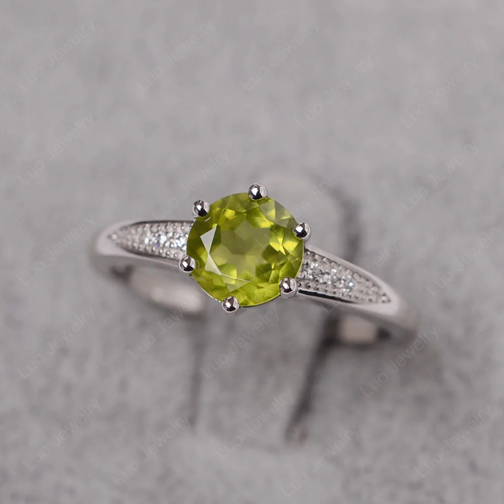 Brilliant Cut Peridot Engagement Ring