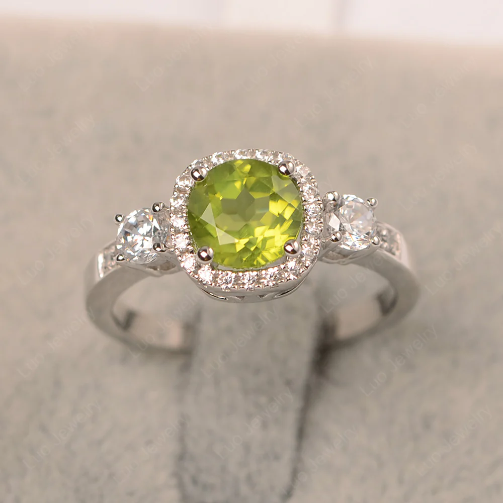 Brilliant Cut Peridot Halo Engagement Ring - Image 2