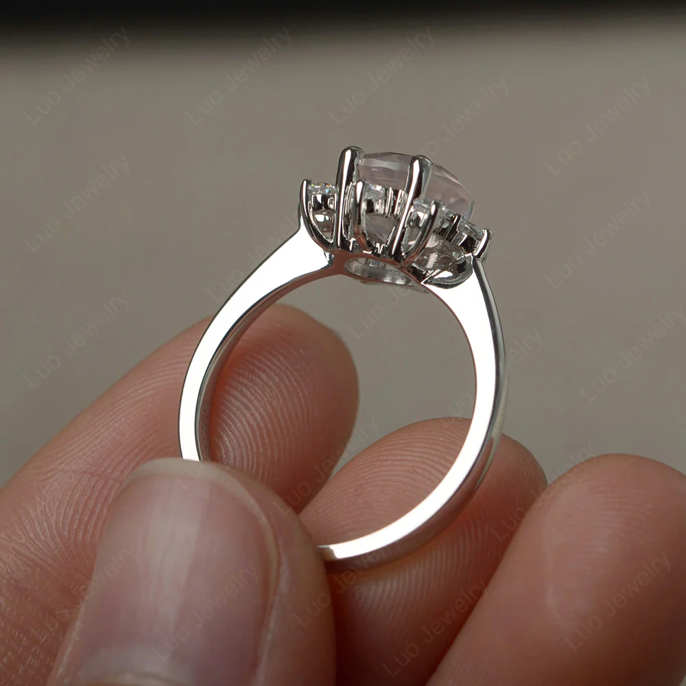 Rose Quartz Sunburst Halo Engagement Ring - Image 3