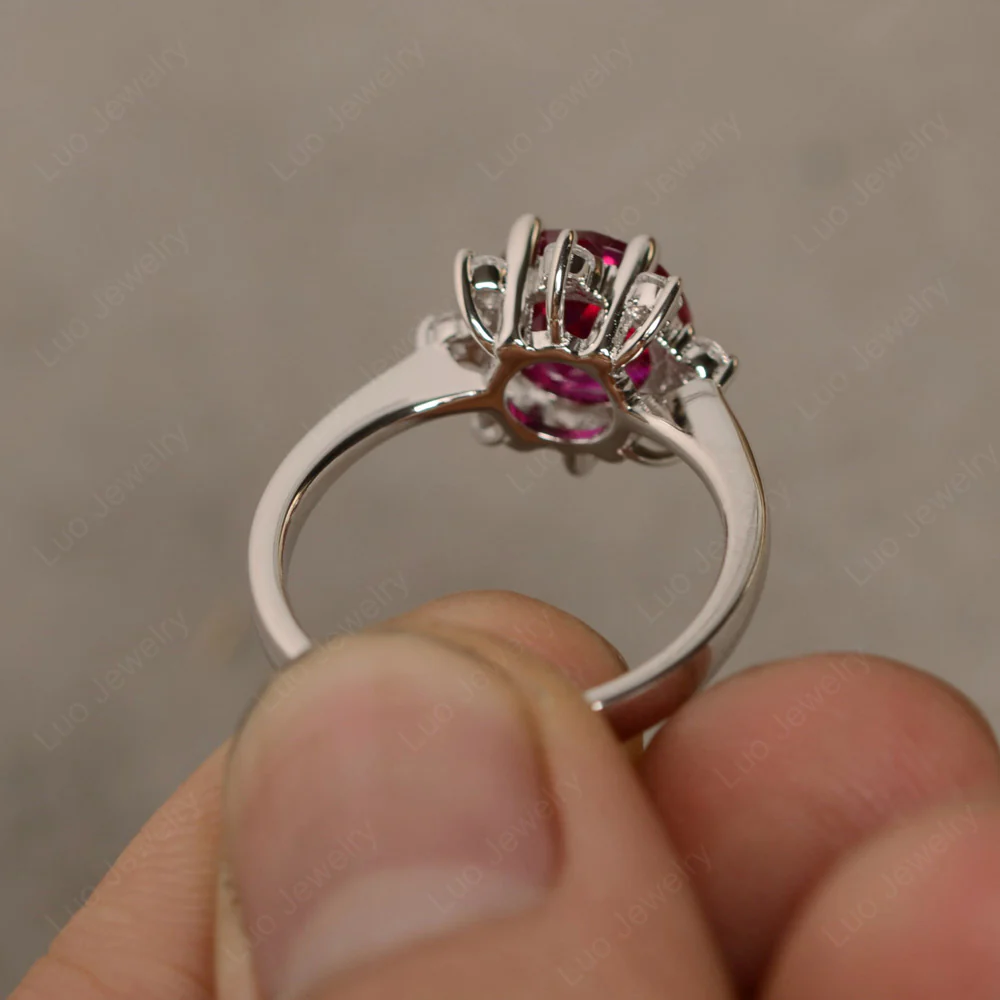 Ruby Sunburst Halo Engagement Ring - Image 3