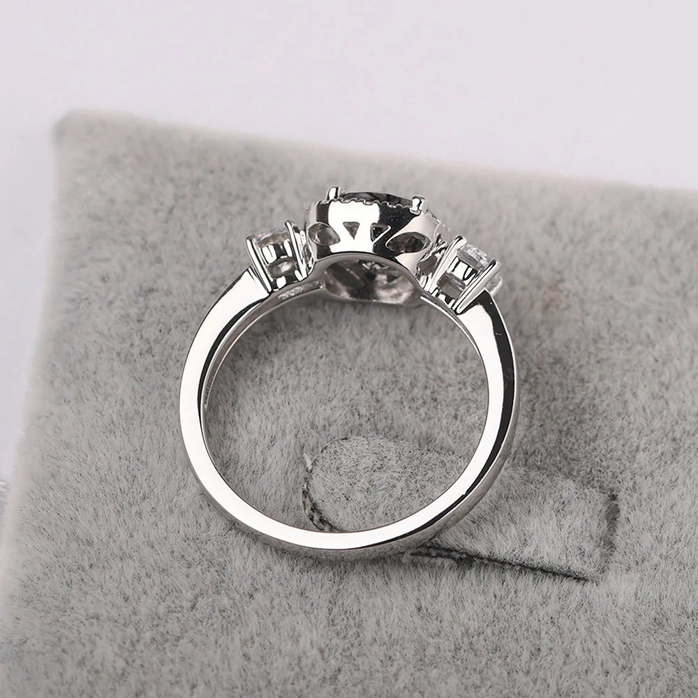 Brilliant Cut Black Rutilated Quartz Halo Engagement Ring - Image 4