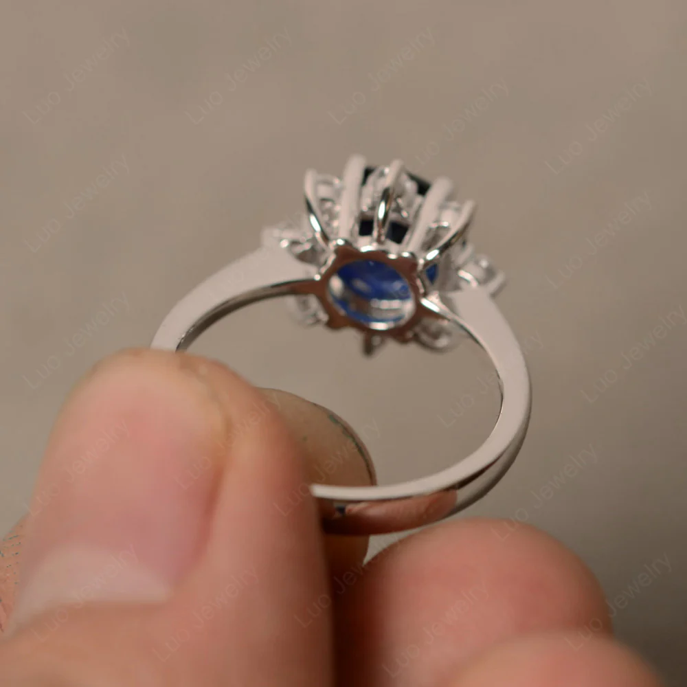 Sapphire Sunburst Halo Engagement Ring - Image 3
