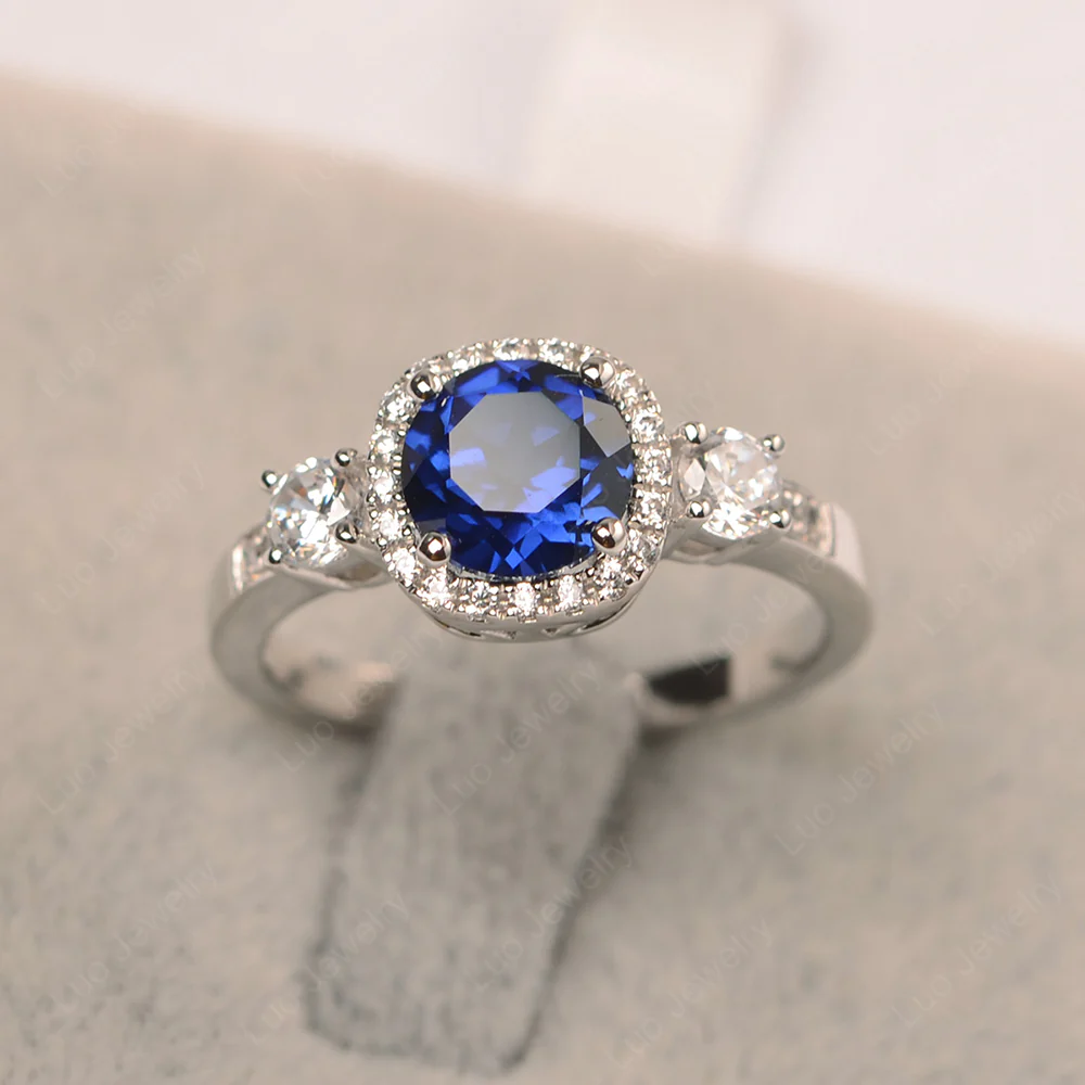 Brilliant Cut Sapphire Halo Engagement Ring - Image 2
