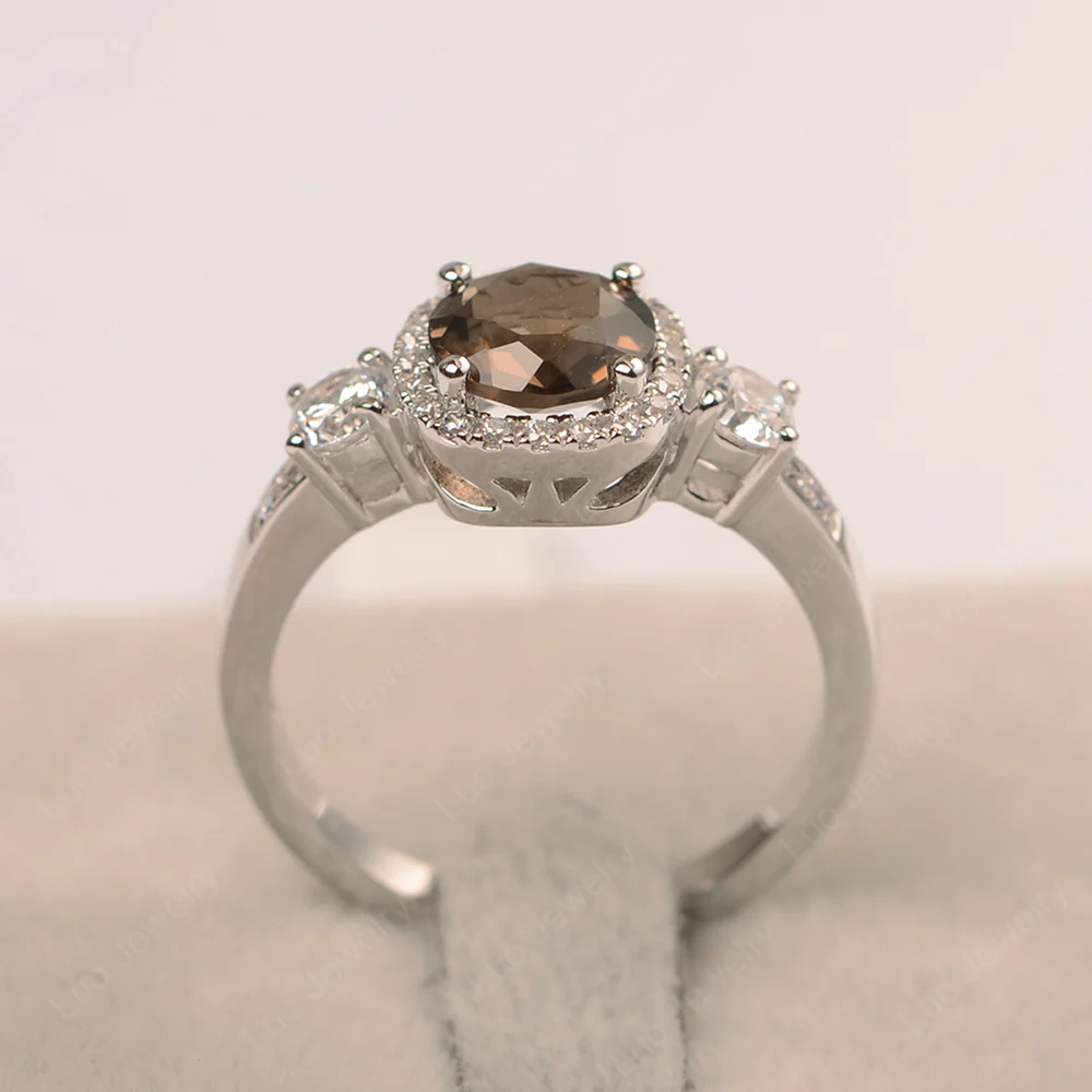 Brilliant Cut Smoky Quartz Halo Engagement Ring - Image 4