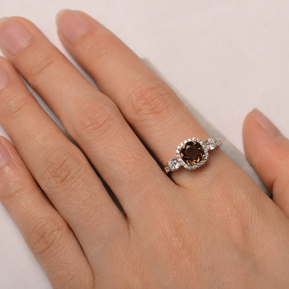 Brilliant Cut Smoky Quartz Halo Engagement Ring - Image 5