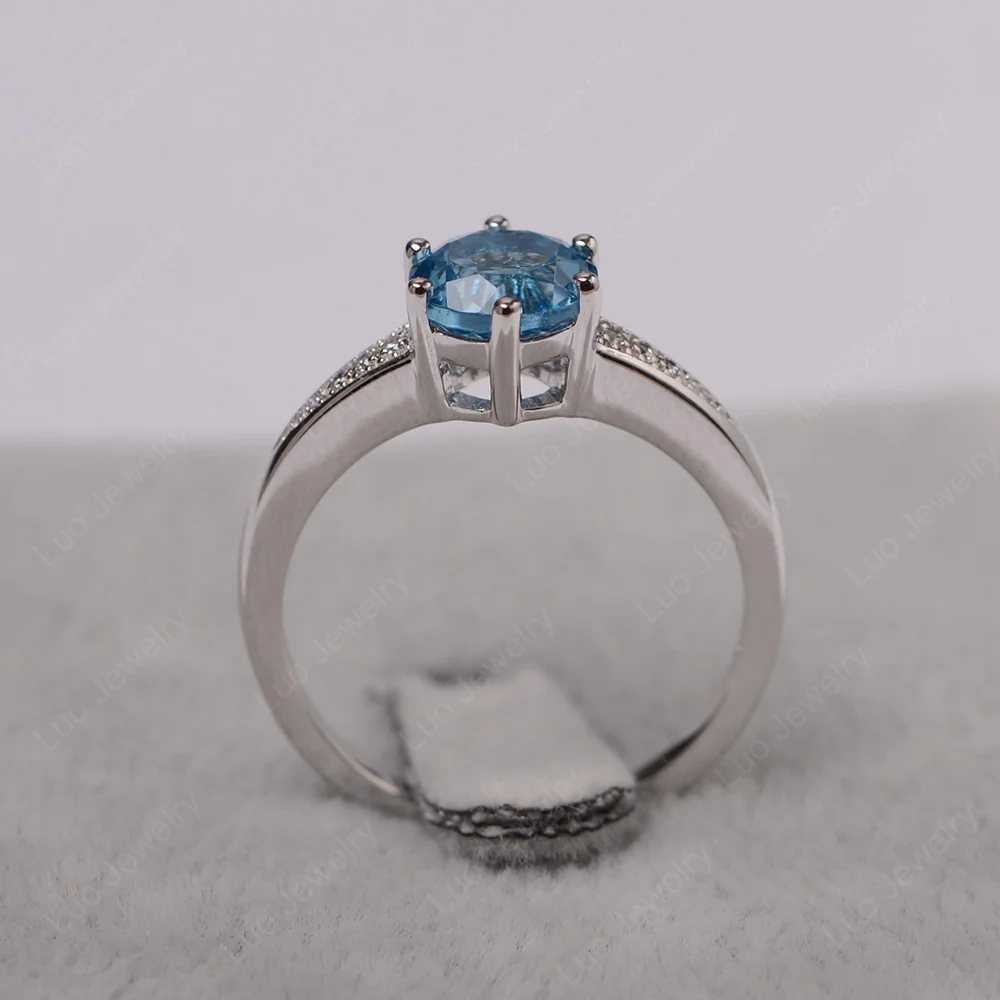 Brilliant Cut Swiss Blue Topaz Engagement Ring - Image 2