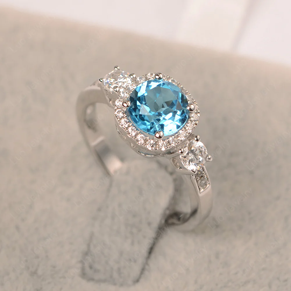 Brilliant Cut Swiss Blue Topaz Halo Engagement Ring - Image 2