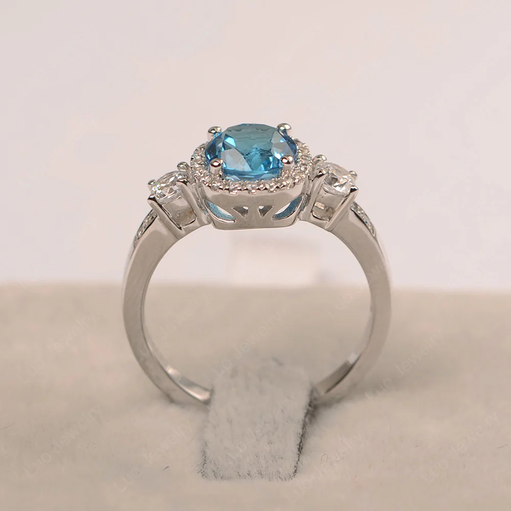 Brilliant Cut Swiss Blue Topaz Halo Engagement Ring - Image 3