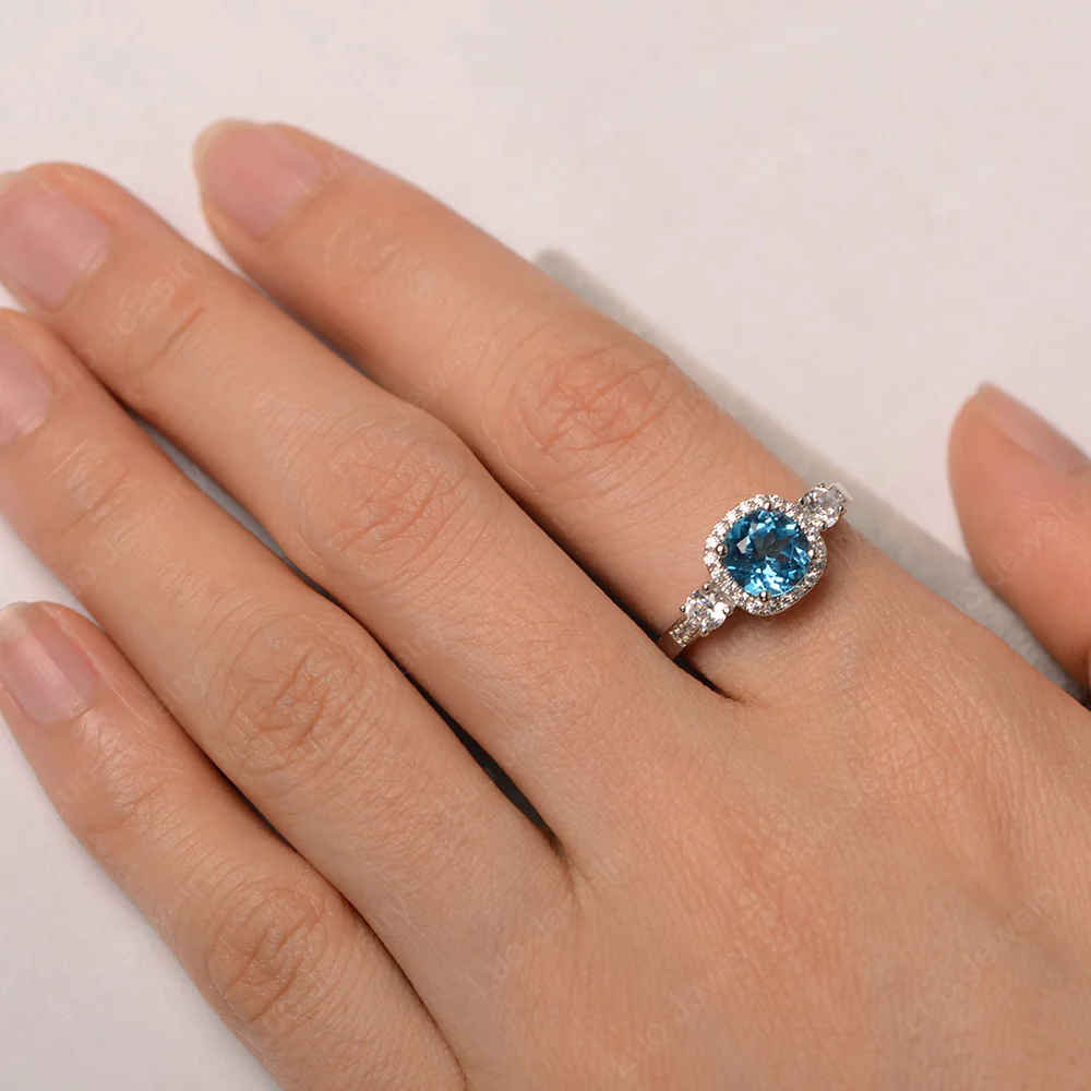 Brilliant Cut Swiss Blue Topaz Halo Engagement Ring - Image 4