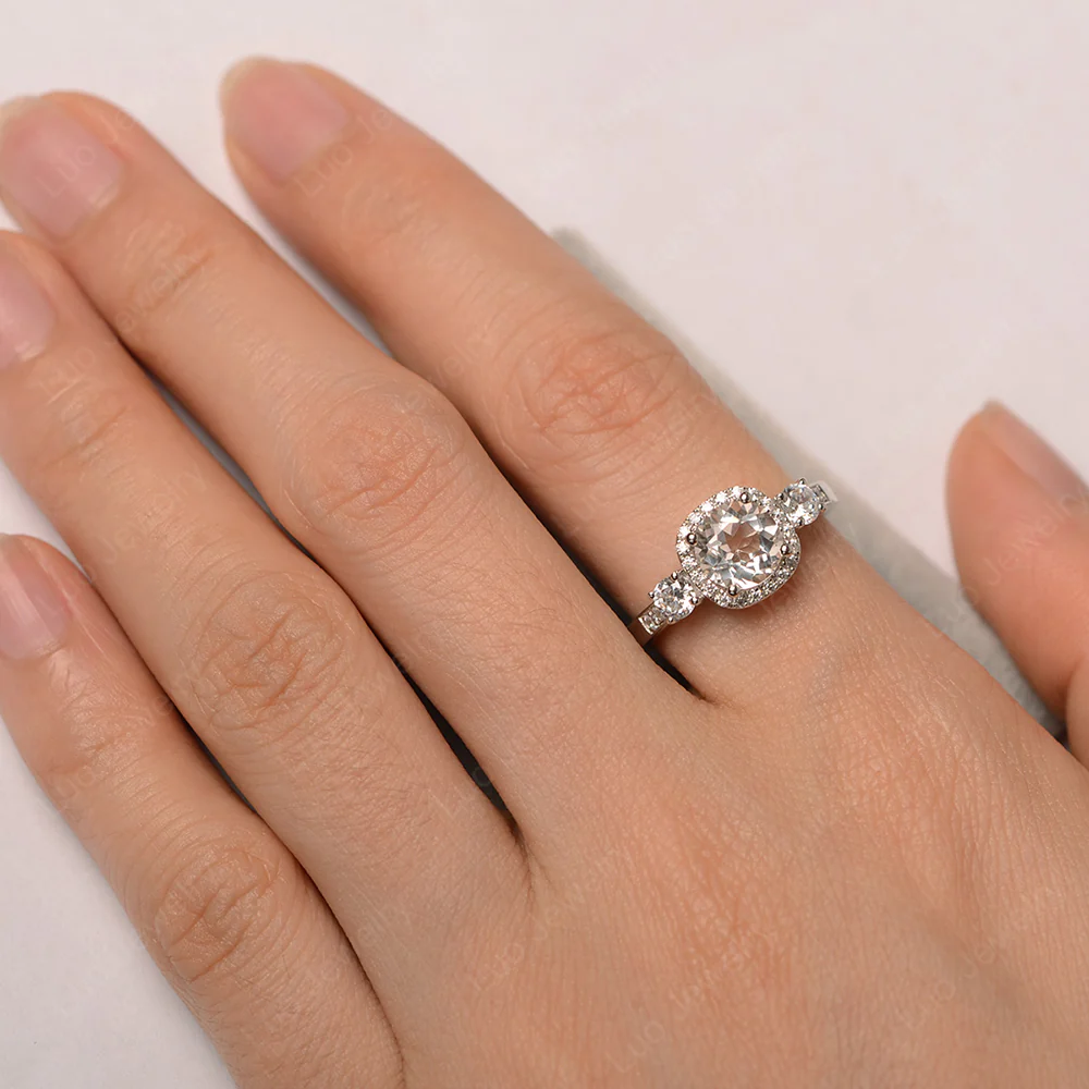 Brilliant Cut White Topaz Halo Engagement Ring - Image 4