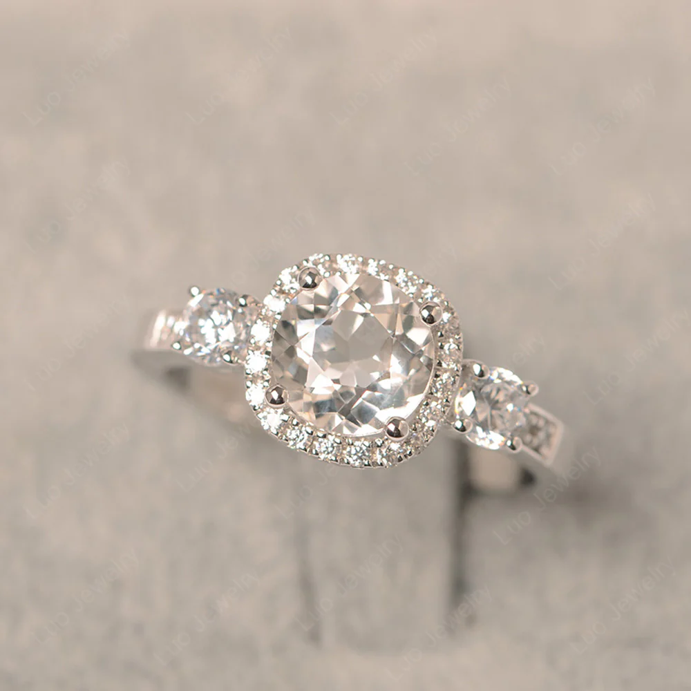 Brilliant Cut White Topaz Halo Engagement Ring - Image 5
