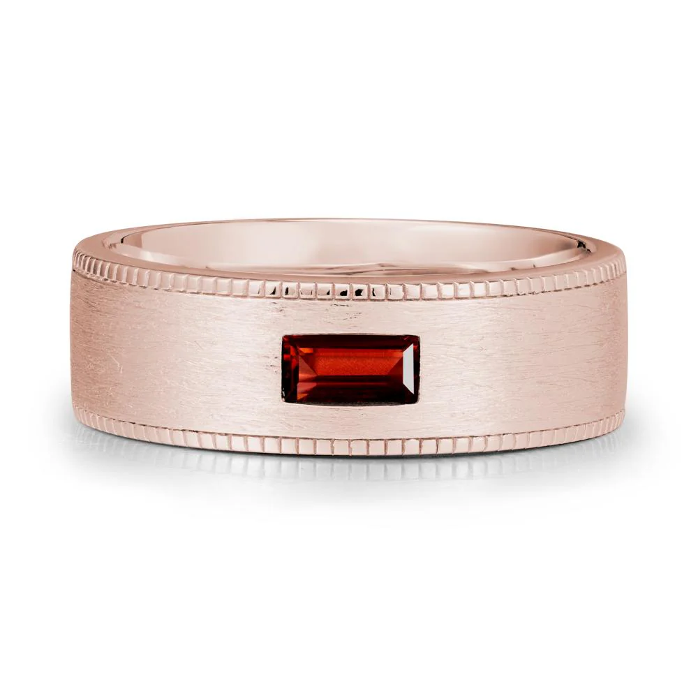 Brushed Finish Baguette Garnet Ring - Image 2