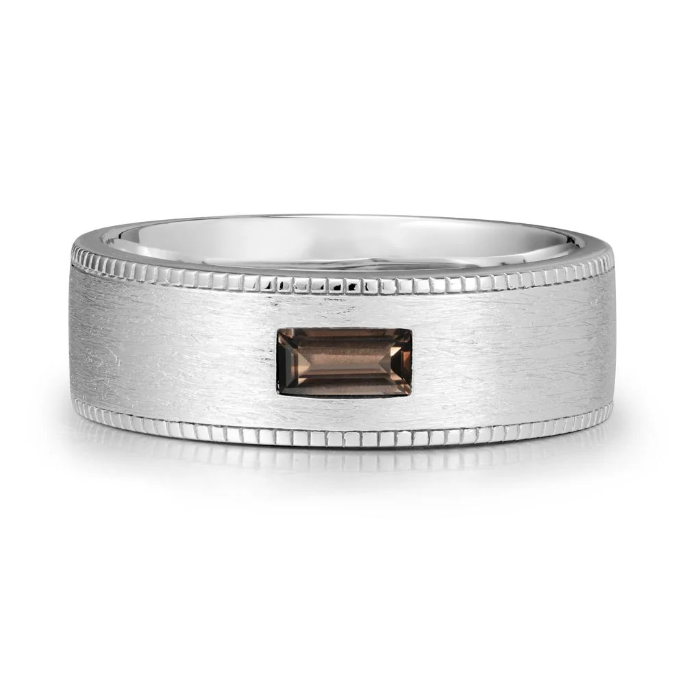 Brushed Finish Baguette Smoky Quartz Ring - Image 9
