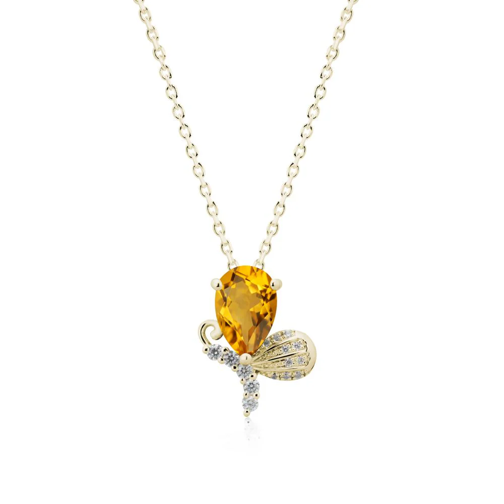 Butterfly Inspired Tear Shaped Citrine Pendant