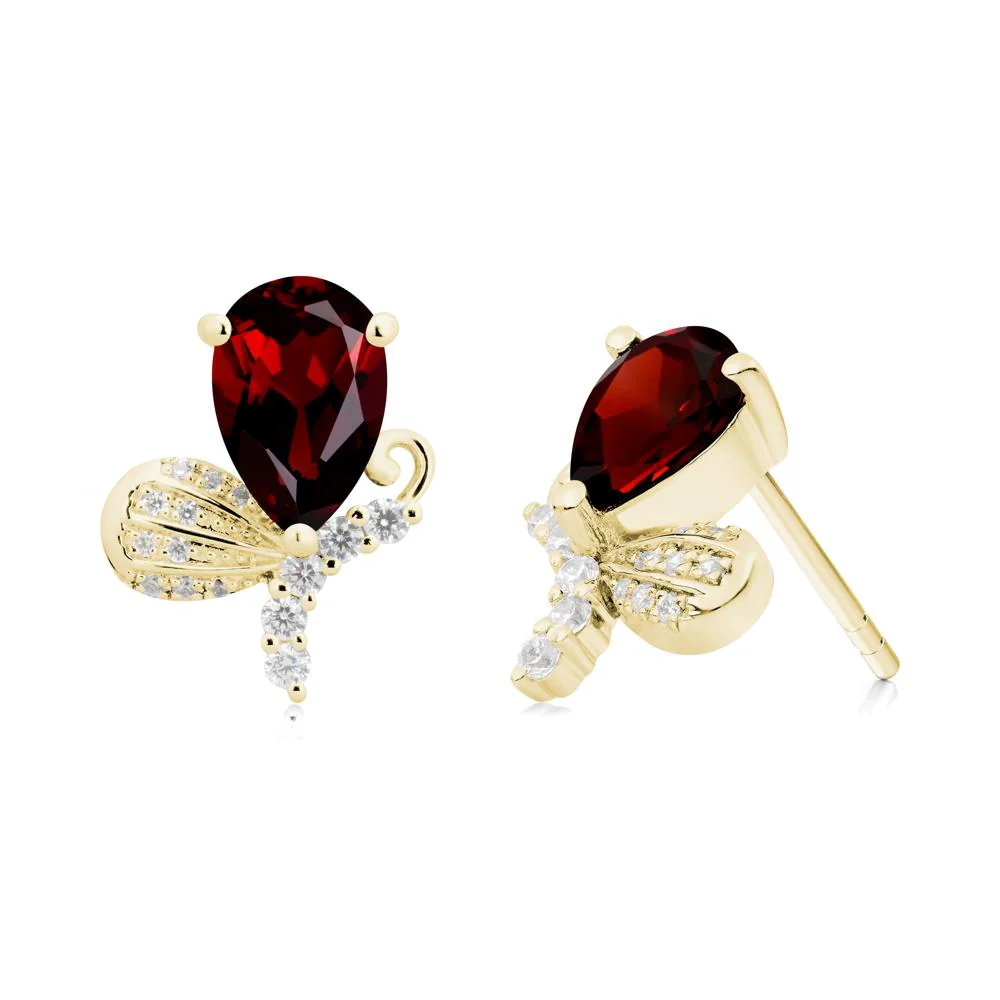 Butterfly Inspired Tear Shaped Garnet Earrings - Image 2